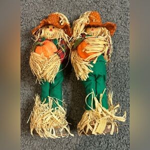 Lot of 2 Vintage Scarecrows Spains 8” Pumpkin Green Fall Decor